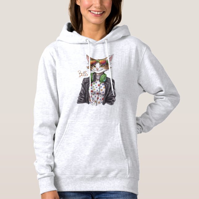 Pull À Capuche Patron Chat Cool - Idée Cadeau Drôle pour Amateur  (Devant)