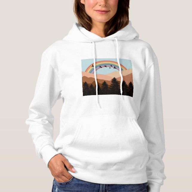 Pull À Capuche Paysage Abstrait Arbres forestiers Arc-en-ciel et  (Devant)
