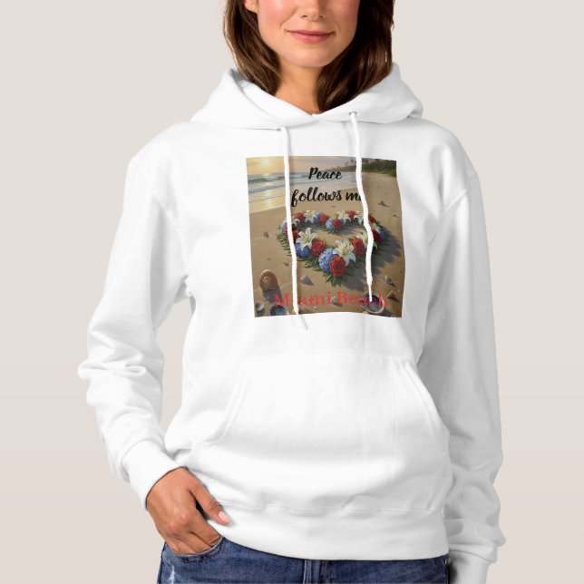 Pull À Capuche Peace Follows Me Beautiful Beach Floral T-Shirt (Devant)