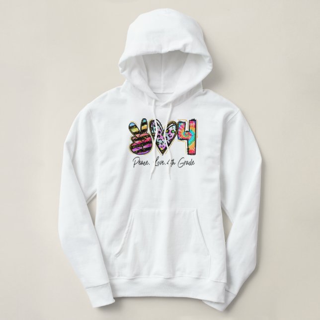 Pull À Capuche Peace Love 4e année Enseignante Équipe 4e année (Design devant)