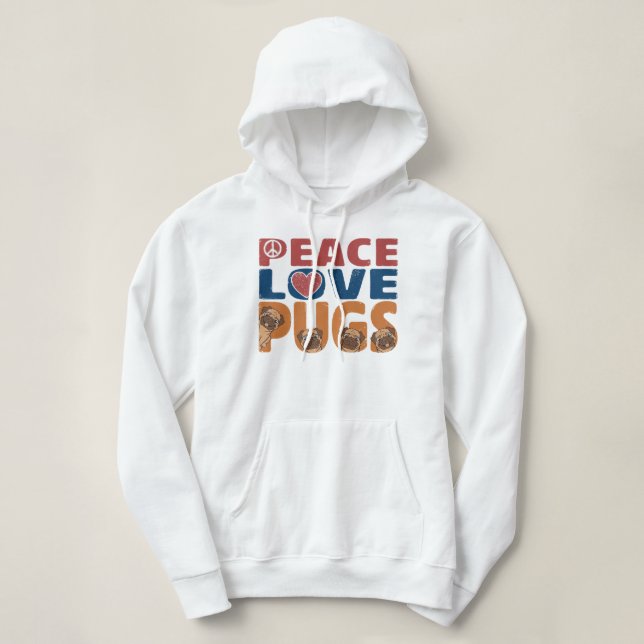Pull À Capuche Peace Love Carlin Amoureux des chiens Pour Femmes  (Design devant)