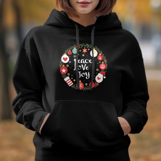 Pull À Capuche Peace Love Joy Noël Wreath Festive (Créateur téléchargé)