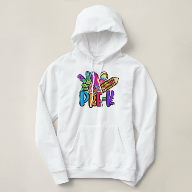 Pull À Capuche Peace Love Pre K Squad Tie Dye Retour À L'École Ga (Design devant)