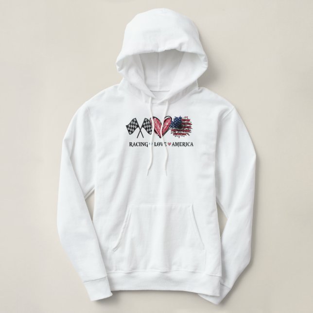 Pull À Capuche Peace Love Racing Drapeau America Racing Lovers (Design devant)