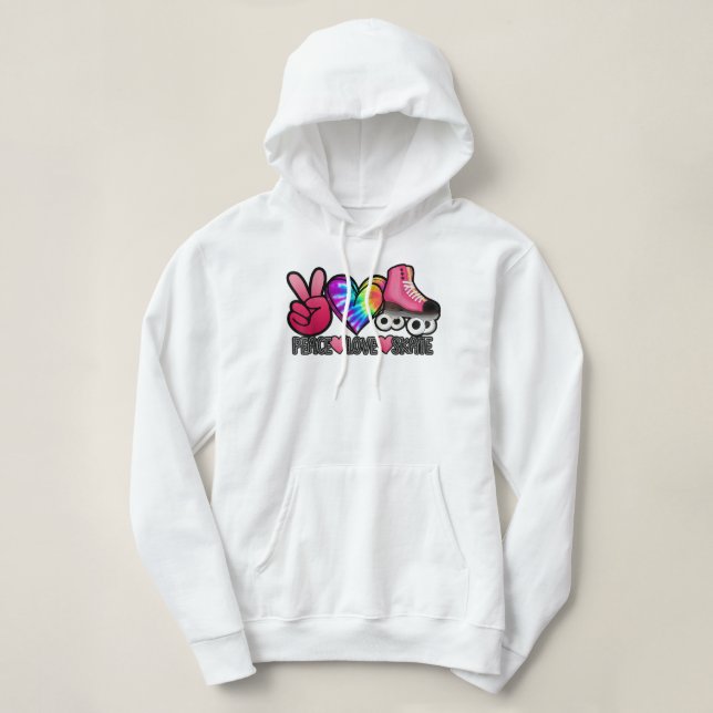 Pull À Capuche Peace Love Skate - Tie Dye Roller Skater Heart Ska (Design devant)