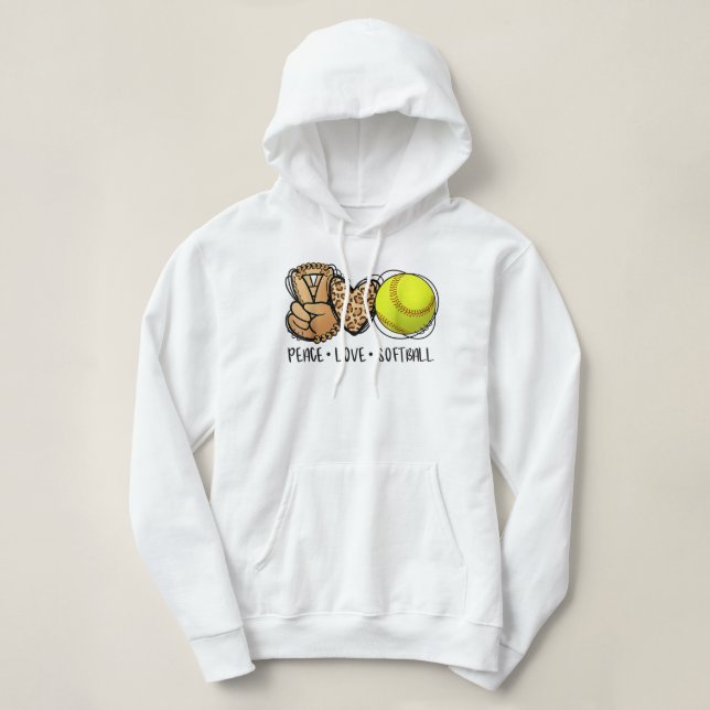 Pull À Capuche Peace Love Softball Mom Leopard Print Mother's Day (Design devant)