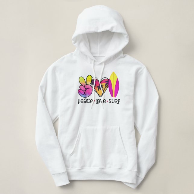 Pull À Capuche Peace Love Surf d'été Rétro Vacances (Design devant)