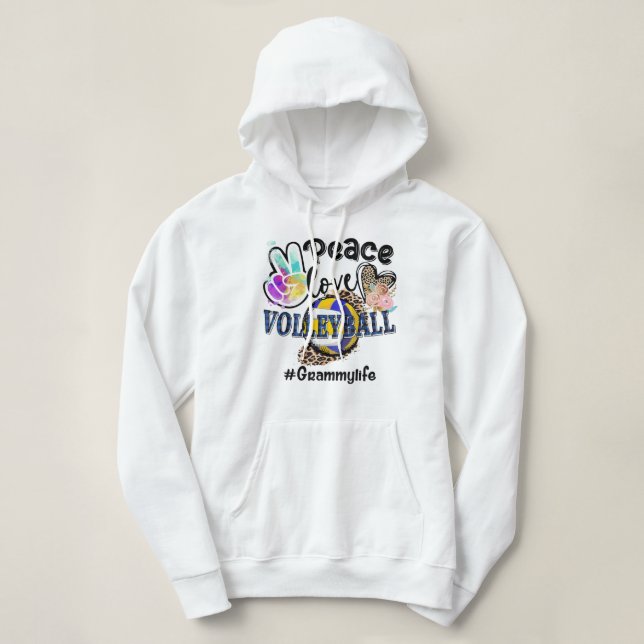 Pull À Capuche Peace Love Volleyball Grammy Life Maman Grand-mère (Design devant)