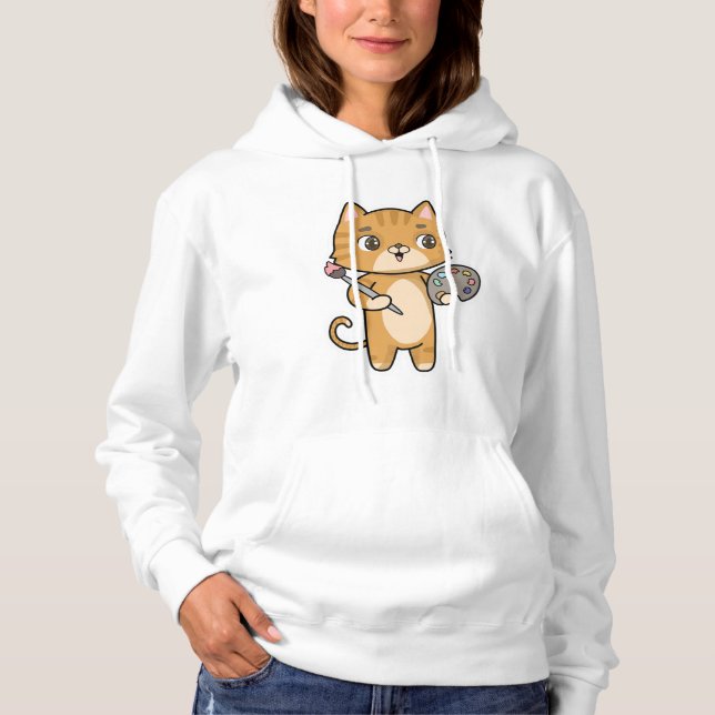 Pull À Capuche Peinture de chat avec couleur et pinceau (Devant)