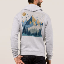 Peinture de montagnes avec des oiseaux en vol