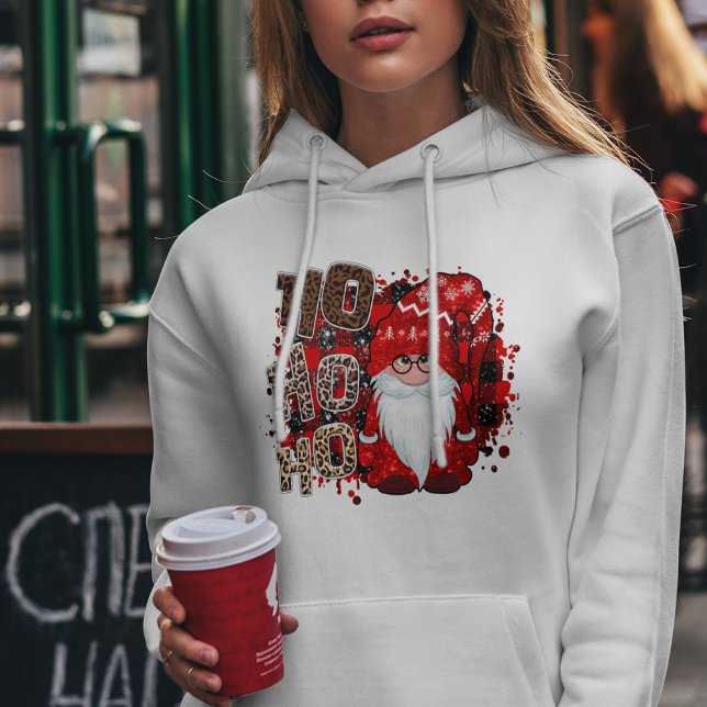 Pull À Capuche Père Noël imprimé léopard Gnome rouge Noël moderne (Créateur téléchargé)