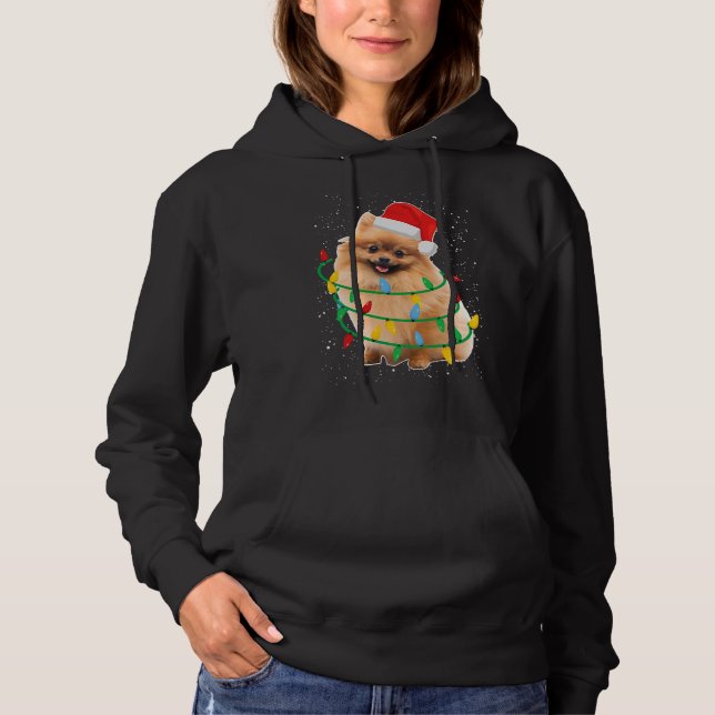 Pull À Capuche Père Noël Pomeranian avec lumières de Noël (Devant)