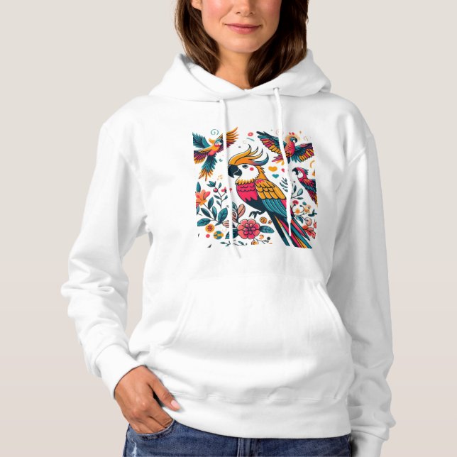 Pull À Capuche Perroquets colorés Art tropical (Devant)