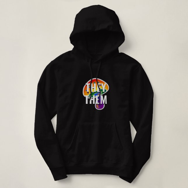 Pull À Capuche Personnalisable LGBTQ Rainbow Pride Pronouns Champ (Design devant)