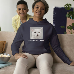 Pull À Capuche Personnalisez Chat Amoureux Bleu Nuit Blanc Texte