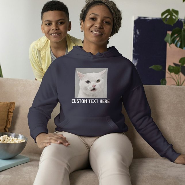 Pull À Capuche Personnalisez Chat Amoureux Bleu Nuit Blanc Texte  (Créateur téléchargé)