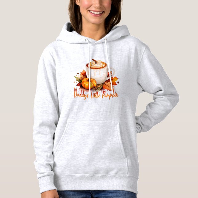 Pull À Capuche Petit Citrouille de papa Café d'automne et Feuille (Devant)