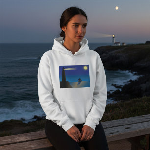Pull À Capuche Phare et voilier à Night Moonlit Ocean