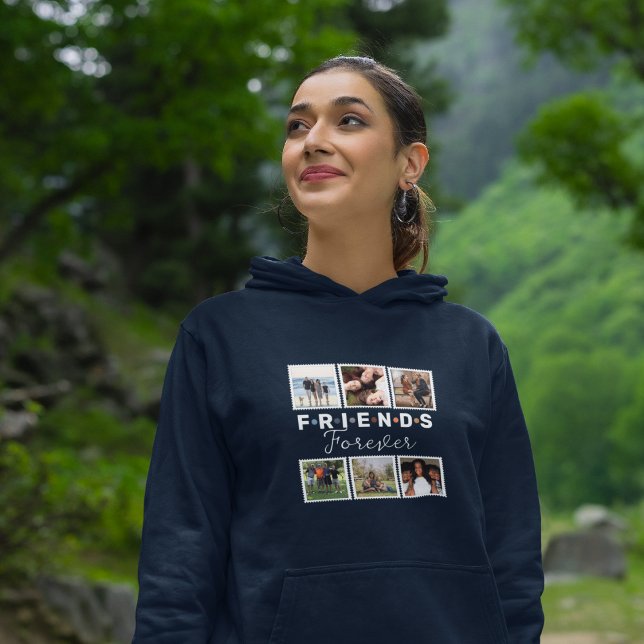 Pull À Capuche Photo Collage de la Marine moderne Blue Friends Fo (Créateur téléchargé)