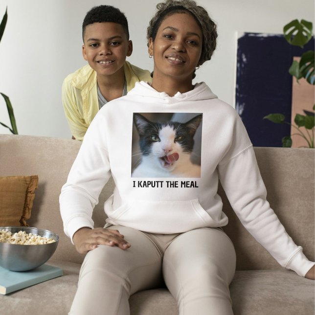 Pull À Capuche Photo de chat personnalisé noir et blanc pour amat (Créateur téléchargé)