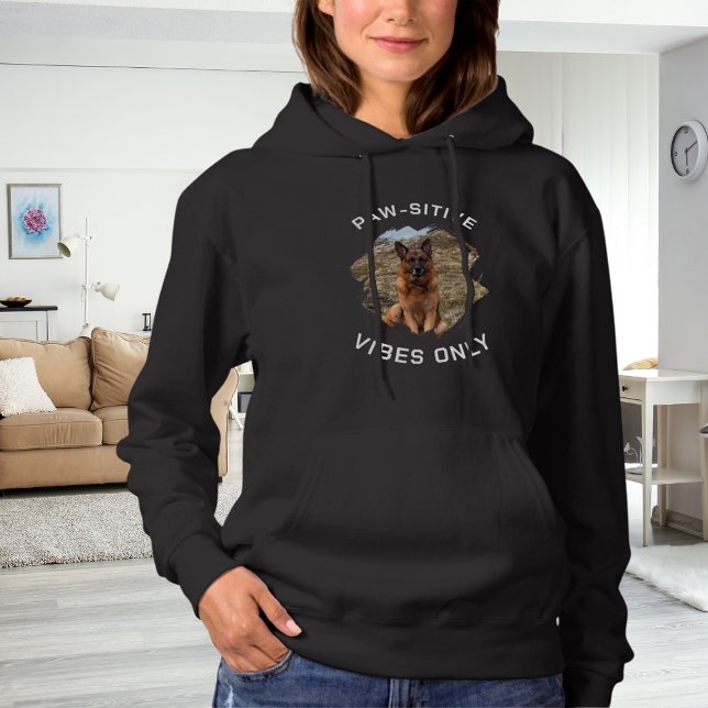 Pull À Capuche Photo de chien vibes positives noir (Créateur téléchargé)