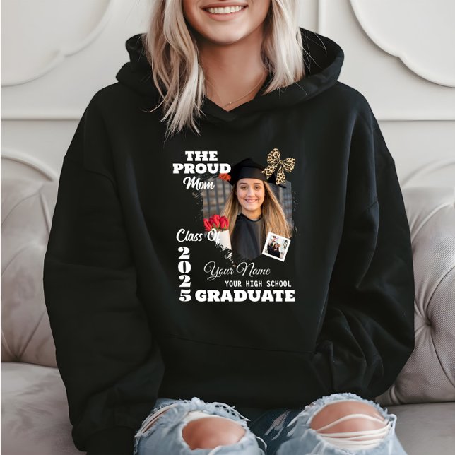 Pull À Capuche Photo personnalisée, Fière maman d'un diplômé de 2 (Créateur téléchargé)