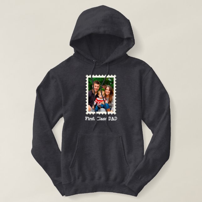 Pull À Capuche Photo personnalisée Papa de première classe sur le (Design devant)