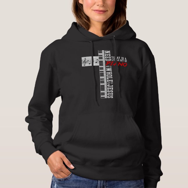 Pull À Capuche Piano Enseignant Pianiste Clavier Croix Jésus Chri (Devant)
