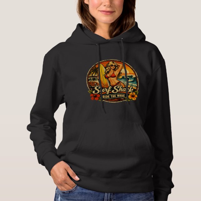 Pull À Capuche Pin-Up Surfeur Surf Shack | Surfer les Vagues Plag (Devant)