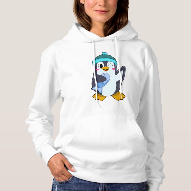 Pull À Capuche Pingouin avec poisson et Casquette (Devant)