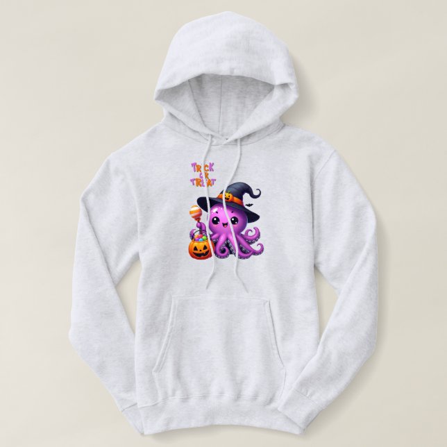 Pull À Capuche Pique ou traitement Halloween à la pieuvre (Design devant)
