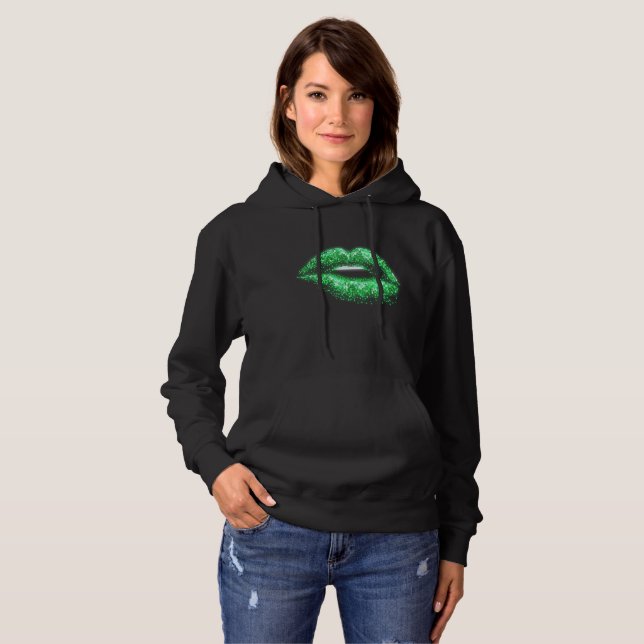 Pull À Capuche Pixel-Art Lips Green Glow 3D Pixels (Devant entier)