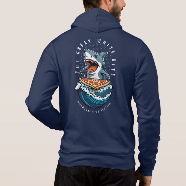 Pull À Capuche Pizza pour manger des requins | Le Grand Bite Blan (Dos)