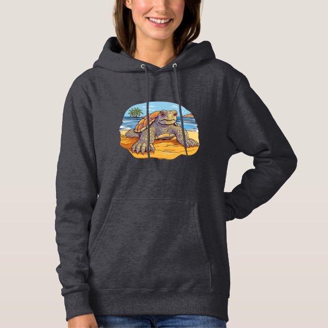 Pull À Capuche Plage de dessin animé de tortue (Devant)