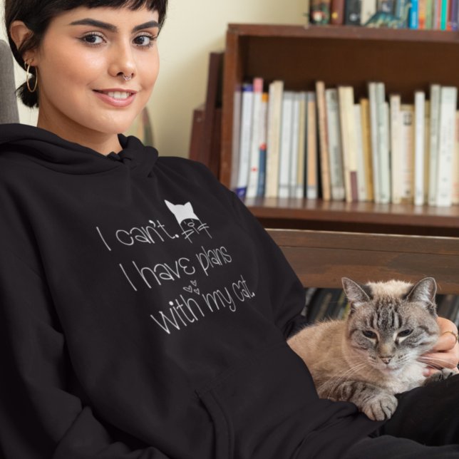 Pull À Capuche Plans Drôle Avec Mon Chat Cute Typographie Blanche (Créateur téléchargé)