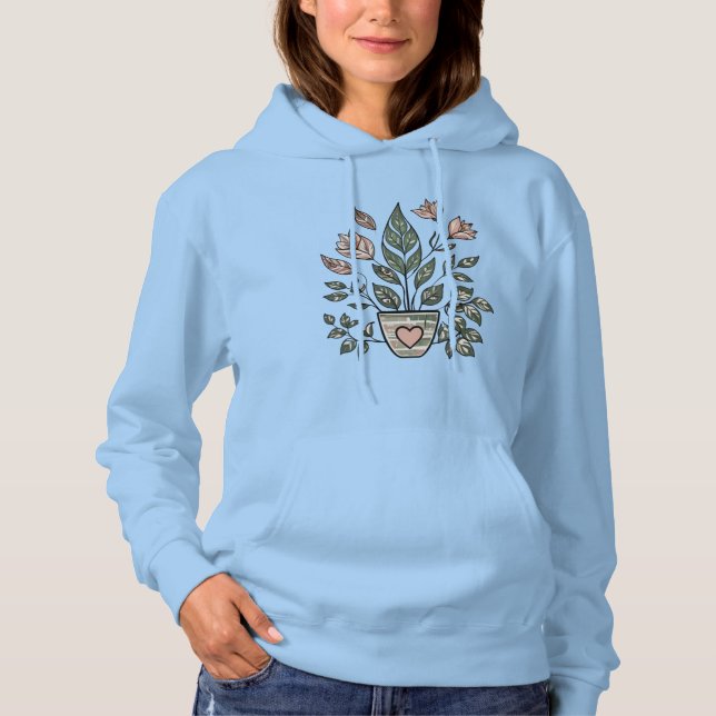 Pull À Capuche Plante aux yeux de feuille de cœur en pot (Devant)