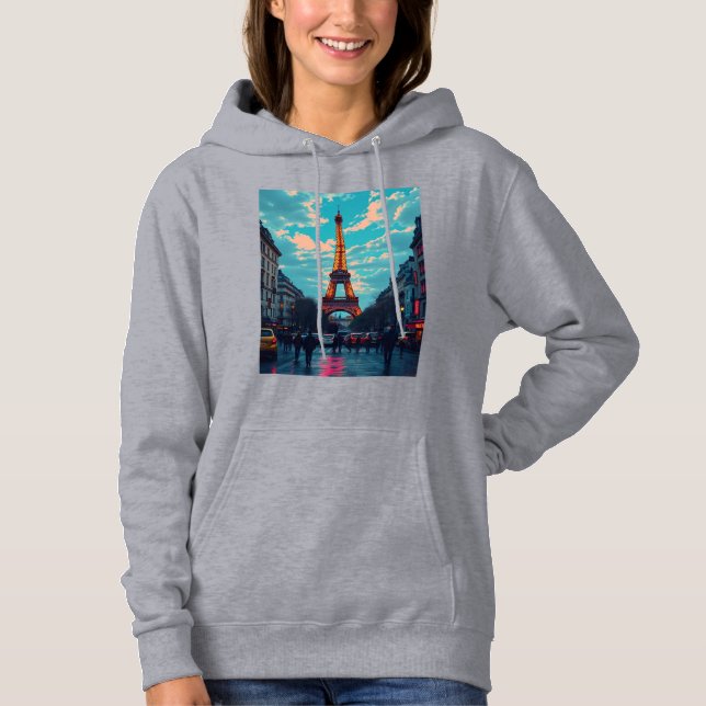 Pull À Capuche Pop Art Paris - Vibrant Retro Cityscape (Devant)