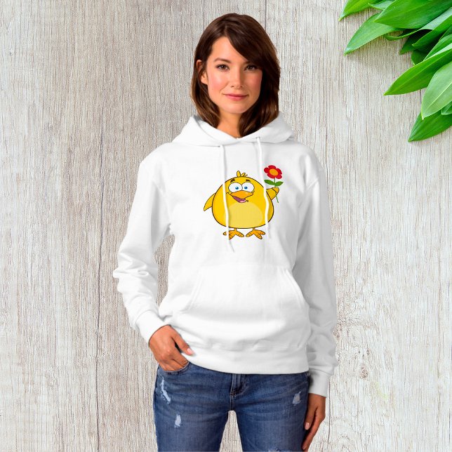 Pull À Capuche Poussin tenant une fleur drôle d'animal heureux (Créateur téléchargé)