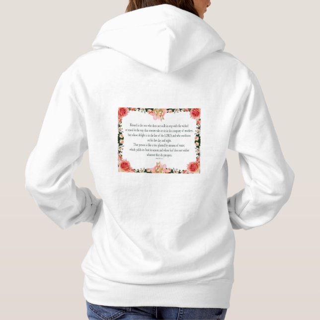 Pull À Capuche Psaume 1 Art - Bienheureux Juif avec Design Floral (Dos)