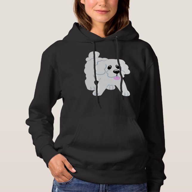Pull À Capuche Puppy rose simple caniche blanc (Devant)