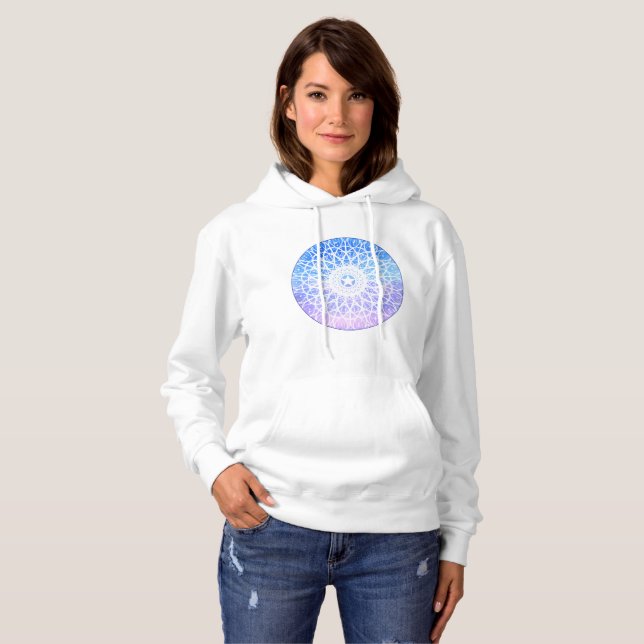 Pull À Capuche Purple, Blanc Et Bleu Espace Floral Mandala (Devant entier)