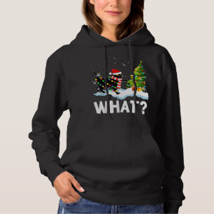 Pull À Capuche Quel drôle Père Noël Chat Poussant l'arbre de Noël
