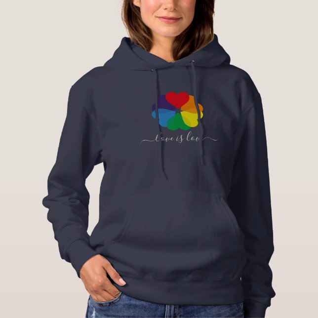 Pull À Capuche Rainbow Pride Coeurs L'amour est amour LGBTQ (Devant)