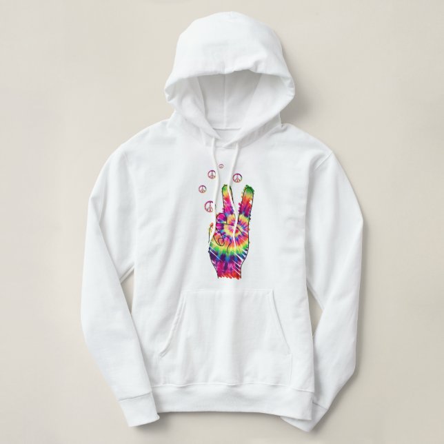 Pull À Capuche Rainbow Retro Tie Dye Psychedelic Peace Sign Hand  (Design devant)