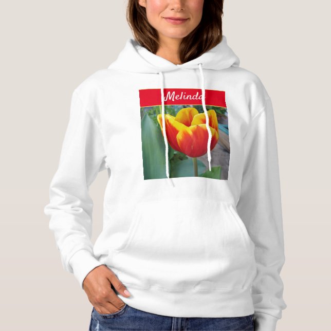 Pull À Capuche Red Tulip Red Womans Personnalisable Nom Sweatshir (Devant)