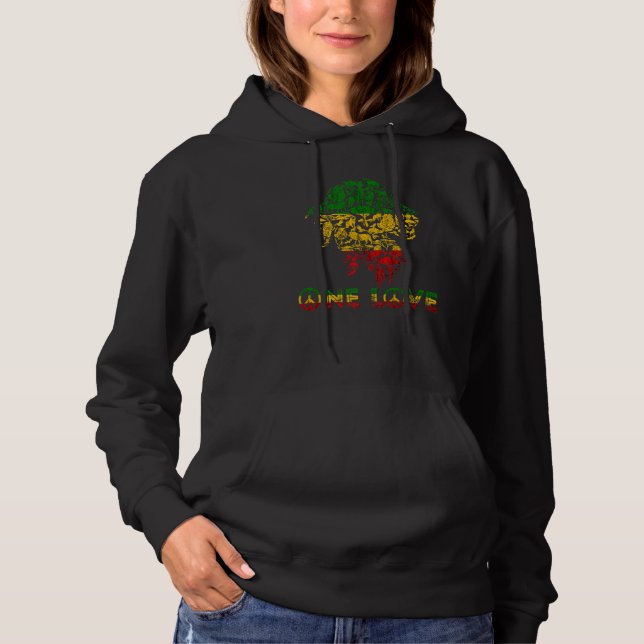 Pull À Capuche Reggae Lion De Judah Rasta One Love Rastafari Etop (Devant)