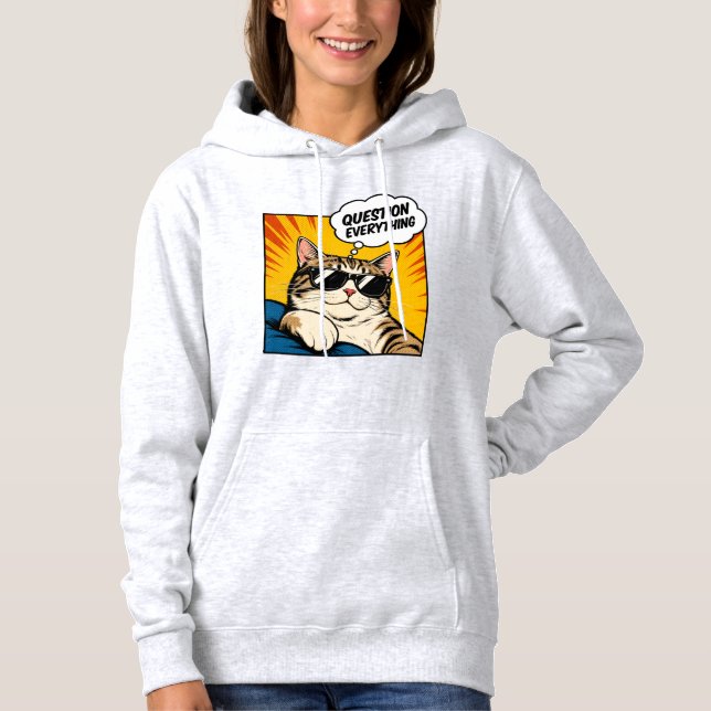 Pull À Capuche Remettez Tout En Question - Chat Conspirateur (Devant)