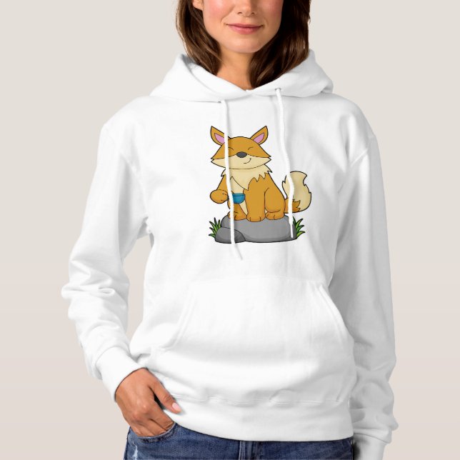 Pull À Capuche Renard avec tasse de café (Devant)