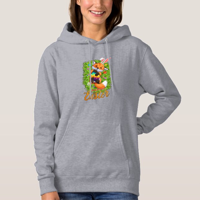 Pull À Capuche Renard mignon aux oreilles de lapin Joyeuses Pâque (Devant)