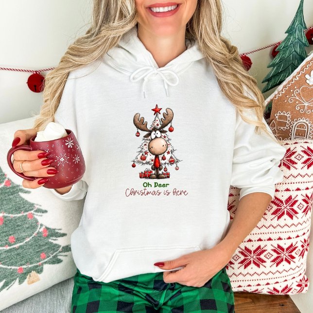 Pull À Capuche Renne Mignon de Fête “Oh Cerf, Noël est là” (Créateur téléchargé)